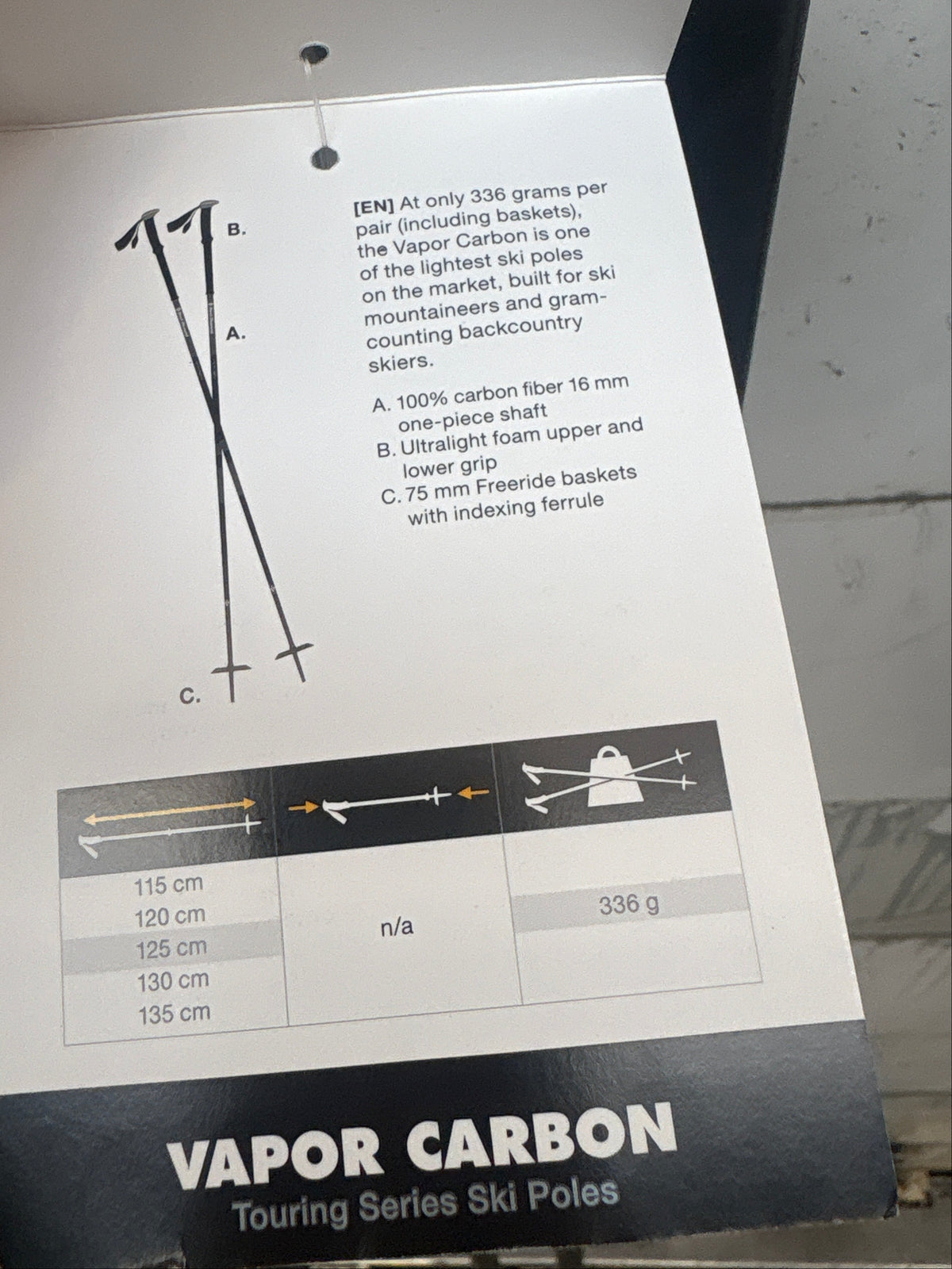 Black Diamond Backcountry Skiing Vapor Carbon Ski Poles 135cm *Brand New