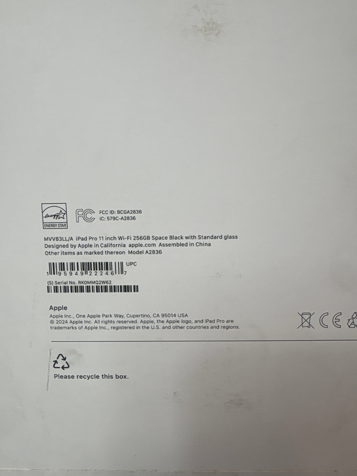 Apple iPad Pro 11-inch (M4) (2024, 5th generation) WiFi 256GB with Standard Glass - Space Black *New, Open Box