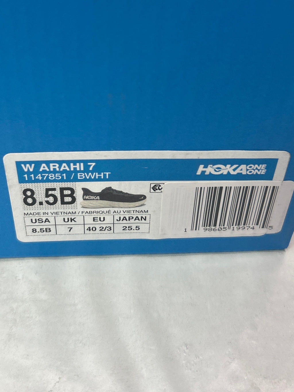 HOKA Women’s Arahi 7 BWHT Size 8.5B *New