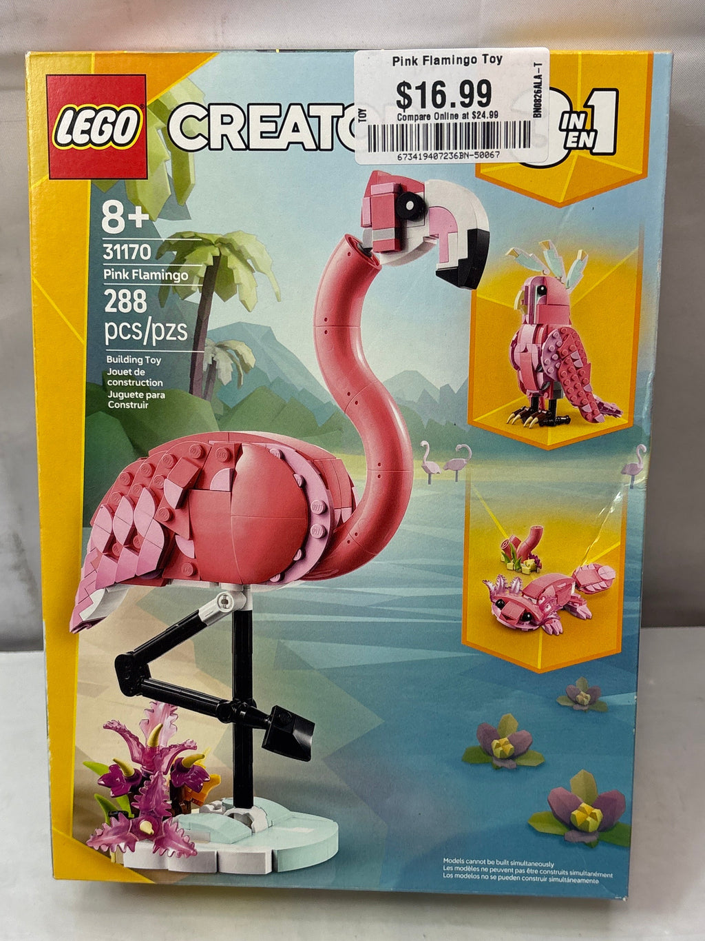 LEGO Creator 3 in 1 Wild Animals: Pink Flamingo Toy with 3 Building Options, Pink Flamingo, Cockatoo or Axolotl 31170 *Brand New