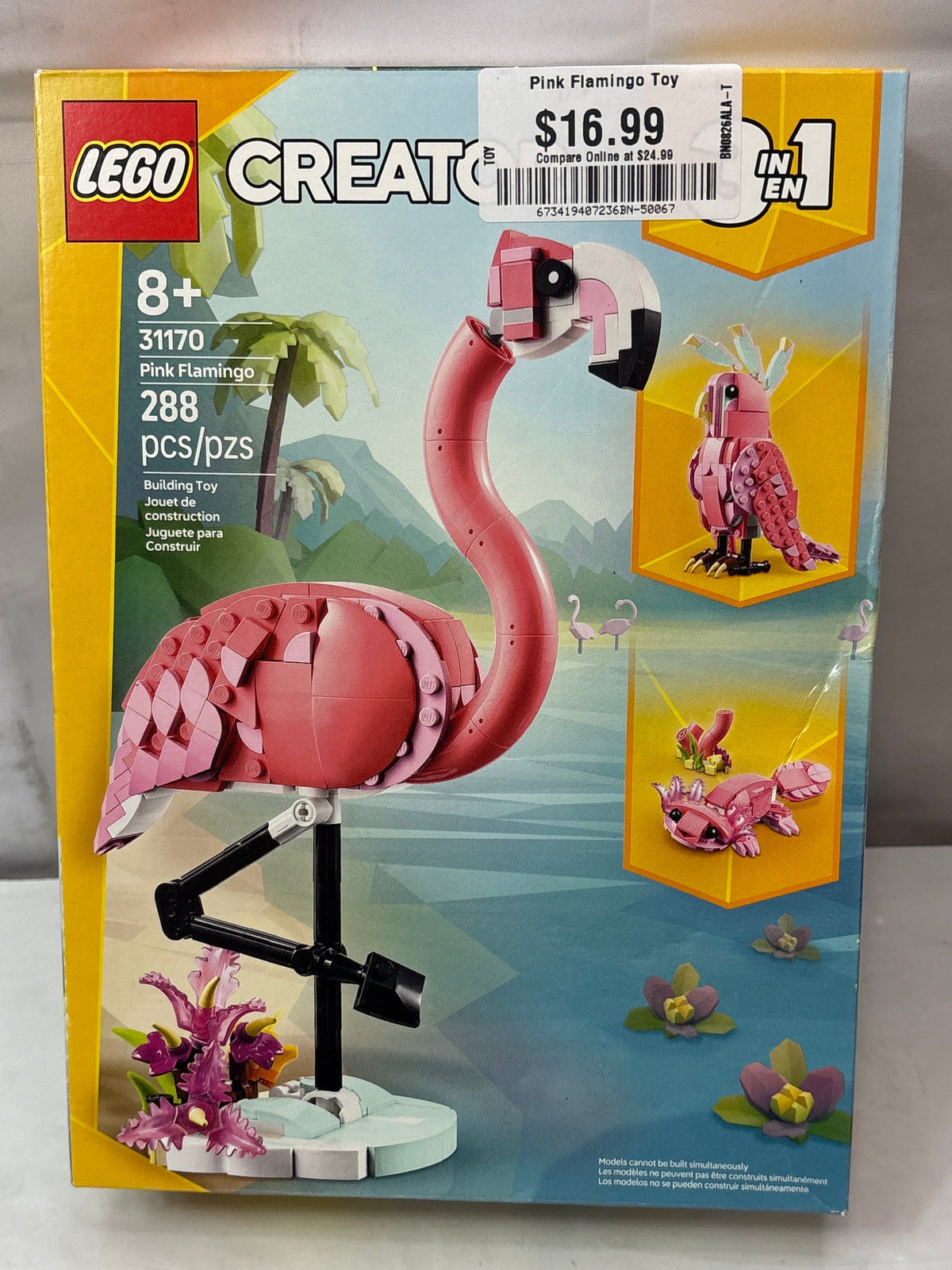 LEGO Creator 3 in 1 Wild Animals: Pink Flamingo Toy with 3 Building Options, Pink Flamingo, Cockatoo or Axolotl 31170 *Brand New