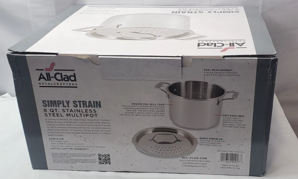 All-Clad Simply Strain Stainless-Steel 8 Qt Multipot with Lid *New, Open Box